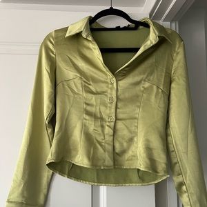 Motel Rocks sage green silky cropped button down